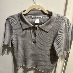 Cotton Emporium Gray Crop Polo Shirt
